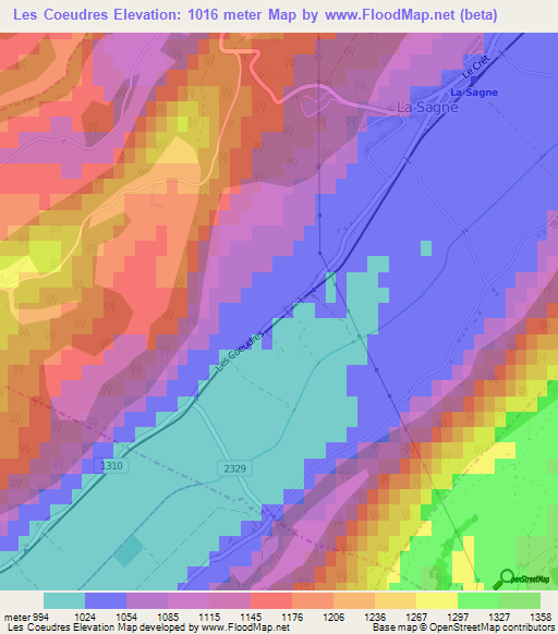 Les Coeudres,Switzerland Elevation Map