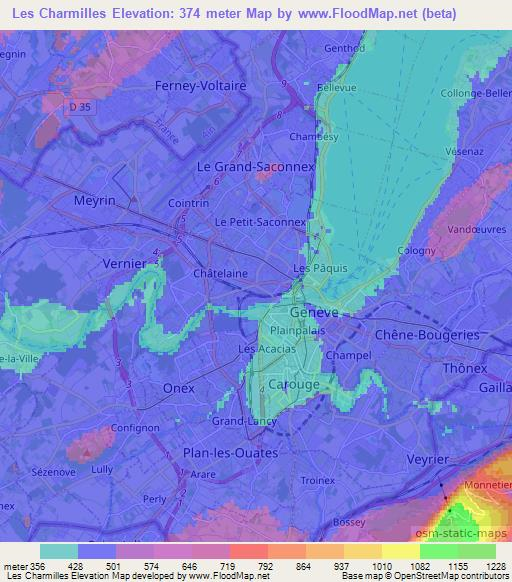 Les Charmilles,Switzerland Elevation Map