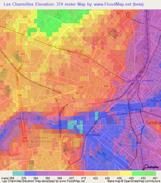 Les Charmilles,Switzerland Elevation Map
