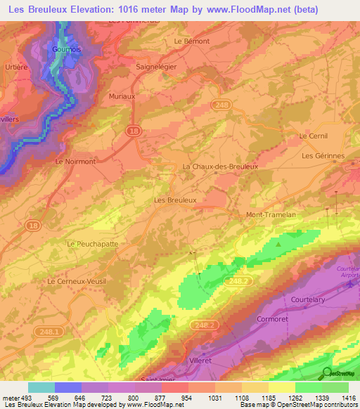 Les Breuleux,Switzerland Elevation Map