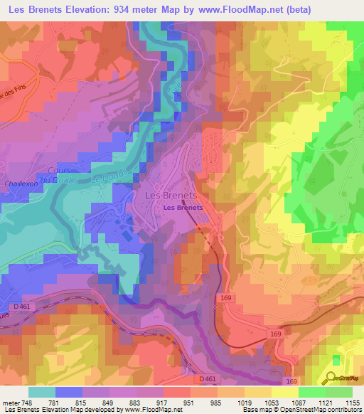 Les Brenets,Switzerland Elevation Map