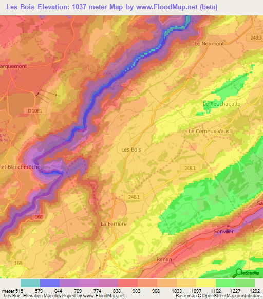 Les Bois,Switzerland Elevation Map