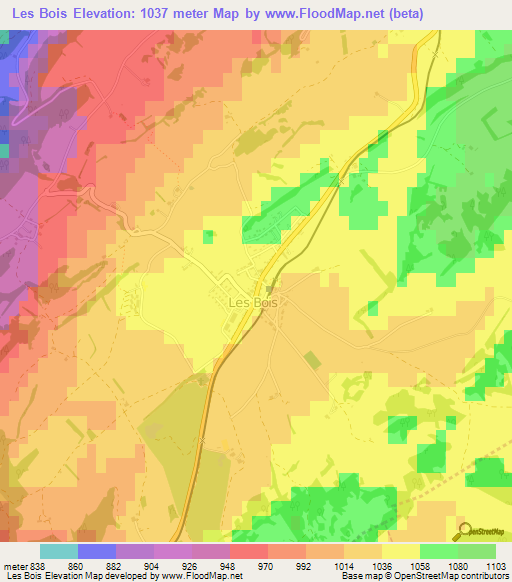 Les Bois,Switzerland Elevation Map