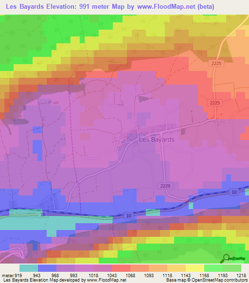 Les Bayards,Switzerland Elevation Map