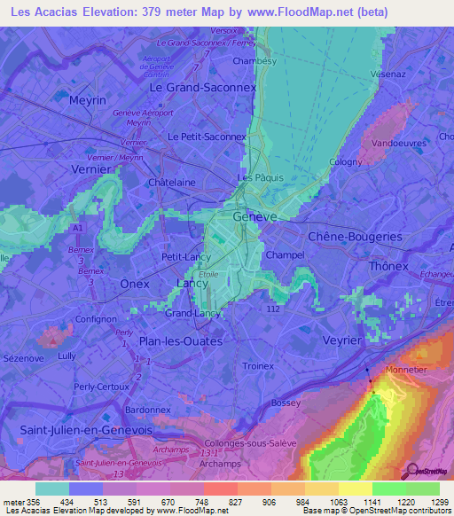 Les Acacias,Switzerland Elevation Map