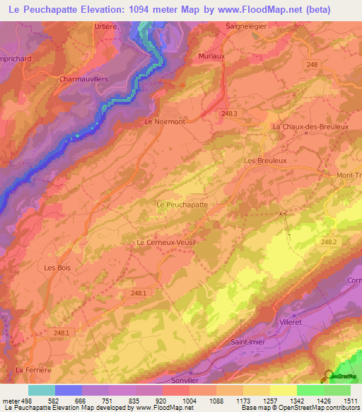 Le Peuchapatte,Switzerland Elevation Map