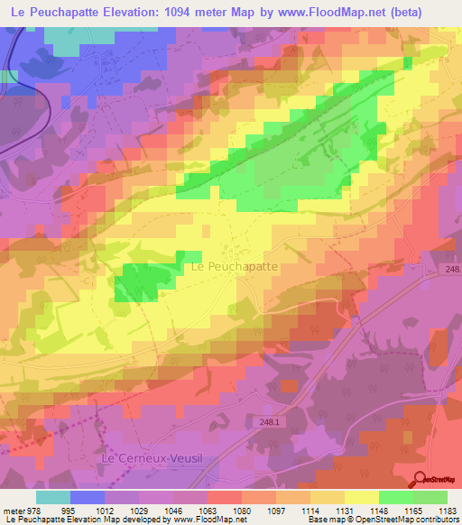 Le Peuchapatte,Switzerland Elevation Map