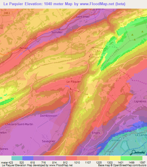 Le Paquier,Switzerland Elevation Map