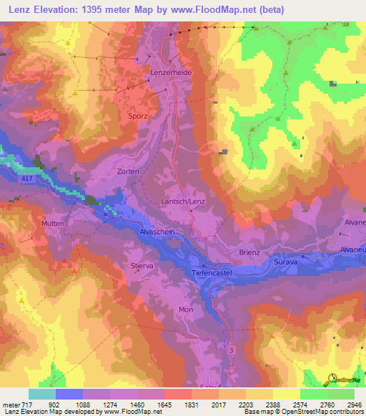 Lenz,Switzerland Elevation Map