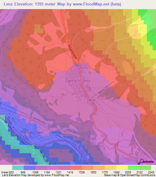 Lenz,Switzerland Elevation Map