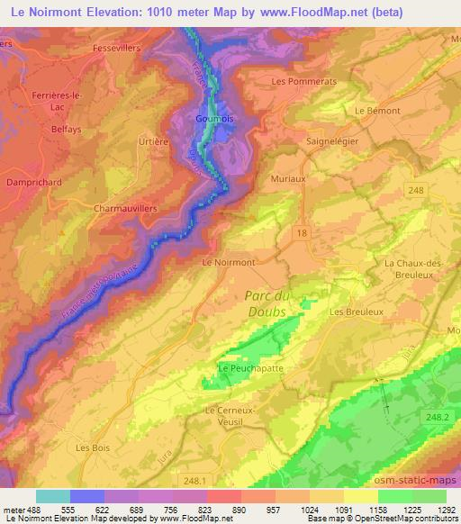 Le Noirmont,Switzerland Elevation Map