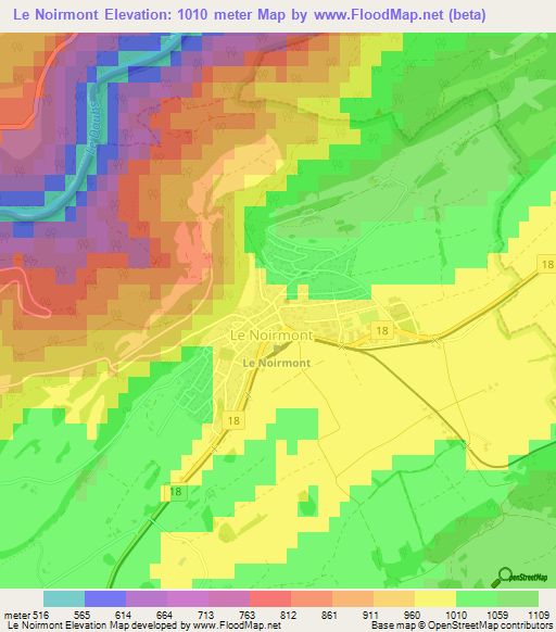 Le Noirmont,Switzerland Elevation Map