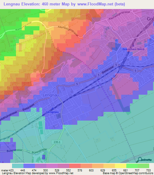 Lengnau,Switzerland Elevation Map