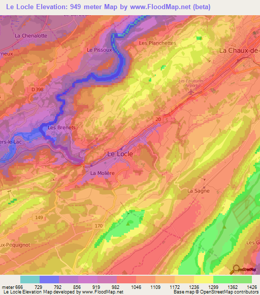 Le Locle,Switzerland Elevation Map