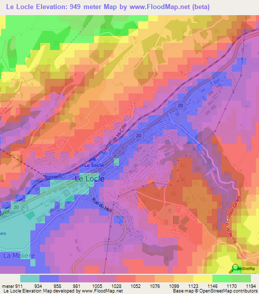 Le Locle,Switzerland Elevation Map