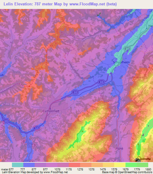 Lelin,Switzerland Elevation Map