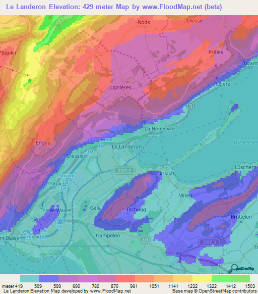 Le Landeron,Switzerland Elevation Map