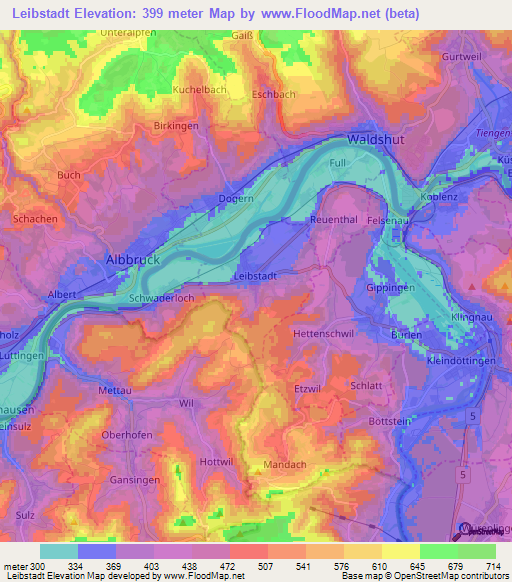 Leibstadt,Switzerland Elevation Map