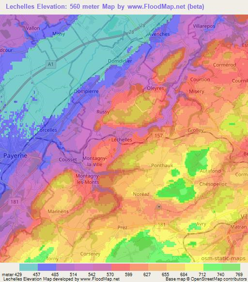 Lechelles,Switzerland Elevation Map