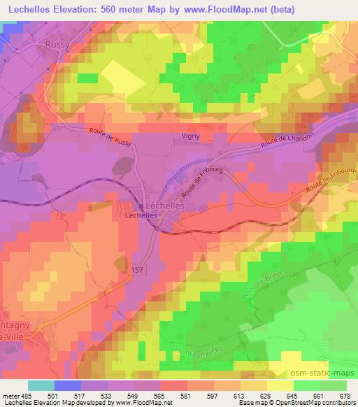 Lechelles,Switzerland Elevation Map