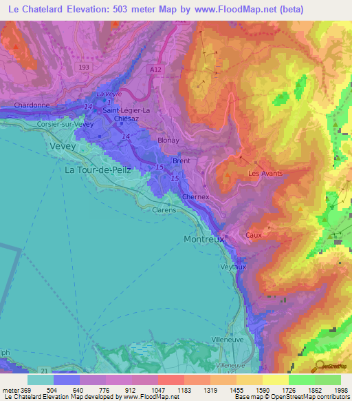 Le Chatelard,Switzerland Elevation Map