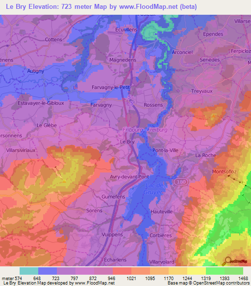 Le Bry,Switzerland Elevation Map