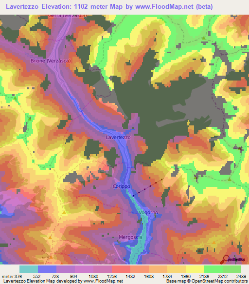 Lavertezzo,Switzerland Elevation Map