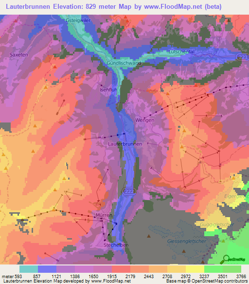 Lauterbrunnen,Switzerland Elevation Map