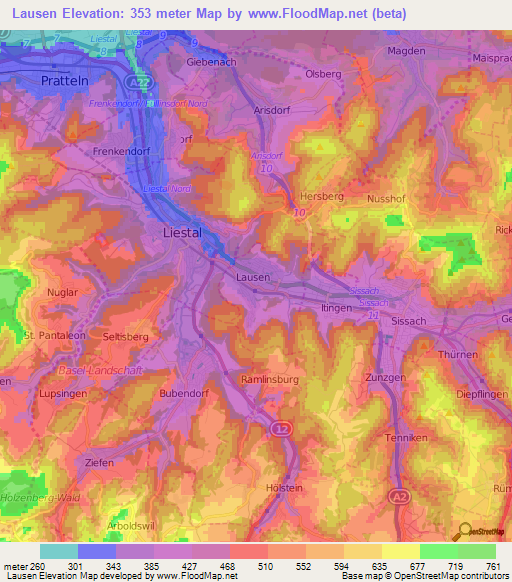 Lausen,Switzerland Elevation Map