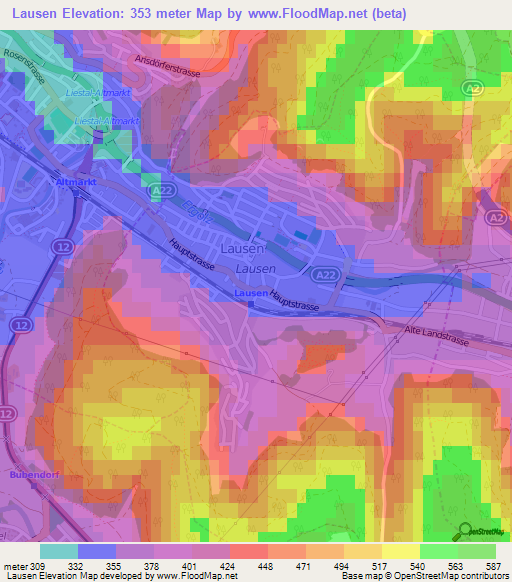 Lausen,Switzerland Elevation Map