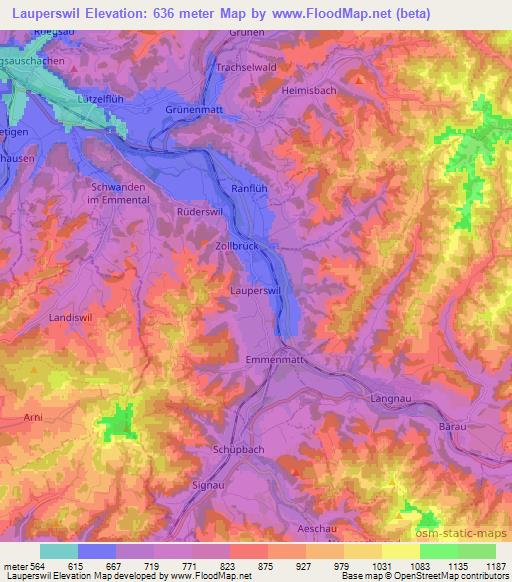 Lauperswil,Switzerland Elevation Map