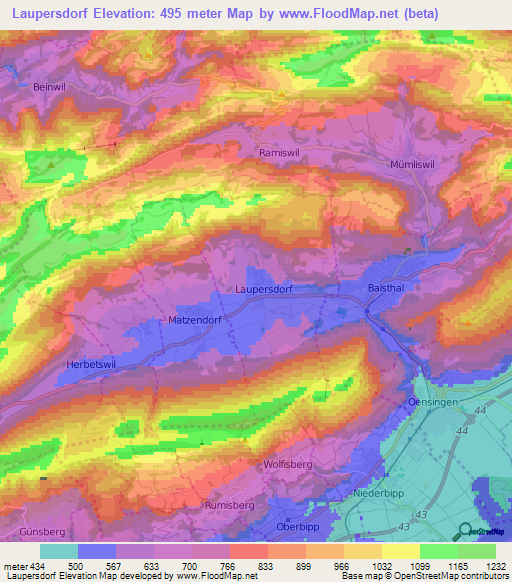 Laupersdorf,Switzerland Elevation Map