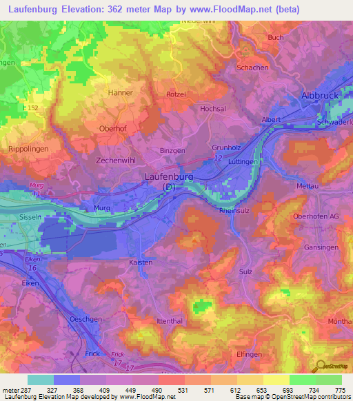 Laufenburg,Switzerland Elevation Map