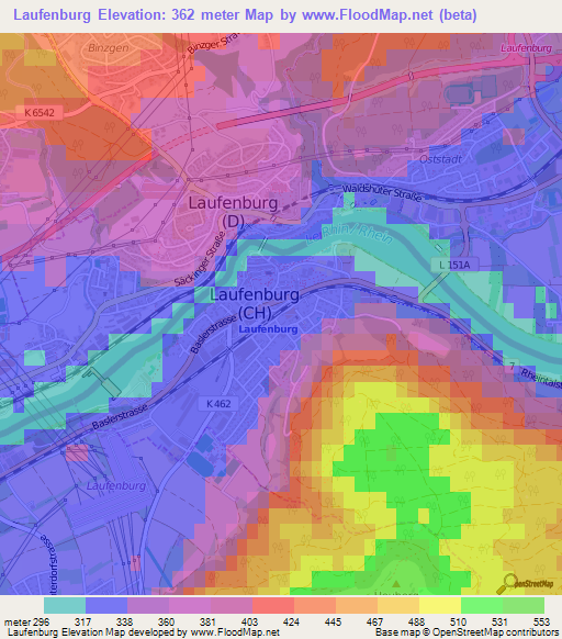 Laufenburg,Switzerland Elevation Map