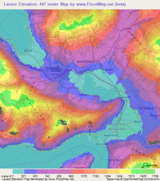 Lauerz,Switzerland Elevation Map