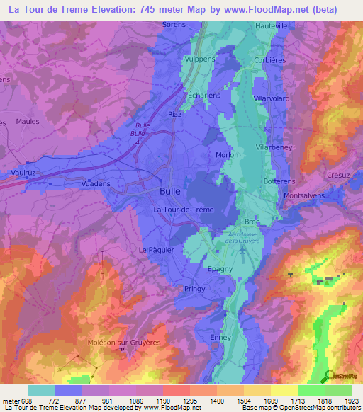 La Tour-de-Treme,Switzerland Elevation Map