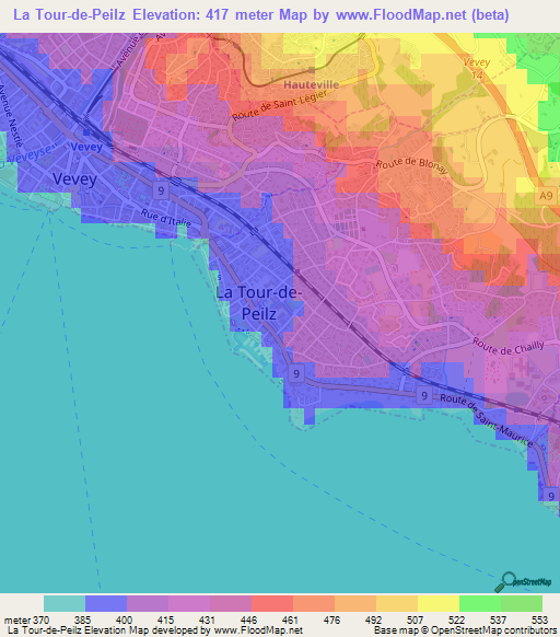 La Tour-de-Peilz,Switzerland Elevation Map