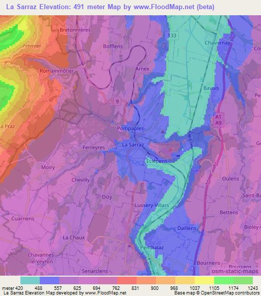 La Sarraz,Switzerland Elevation Map