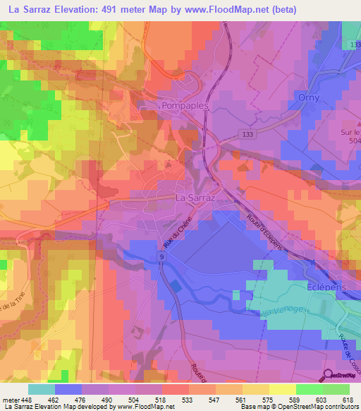 La Sarraz,Switzerland Elevation Map