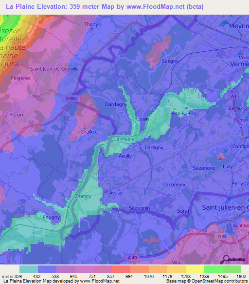 La Plaine,Switzerland Elevation Map