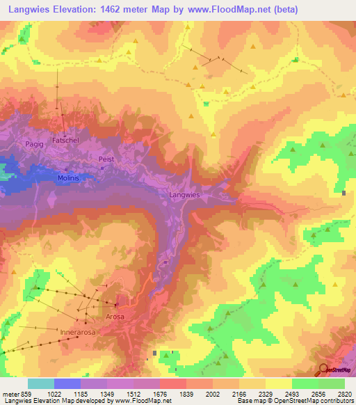 Langwies,Switzerland Elevation Map