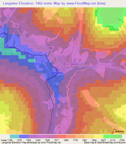 Langwies,Switzerland Elevation Map