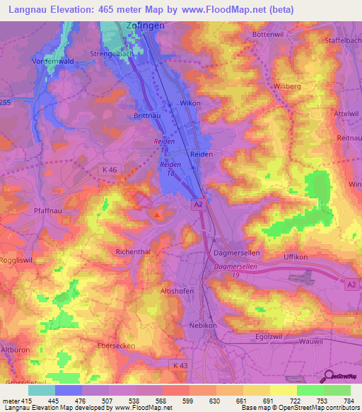 Langnau,Switzerland Elevation Map