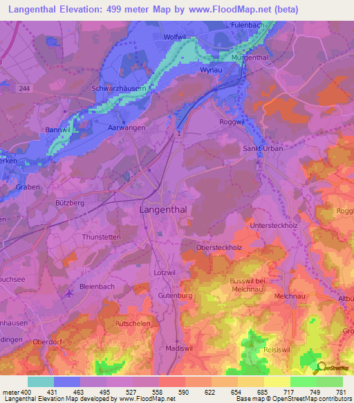 Langenthal,Switzerland Elevation Map