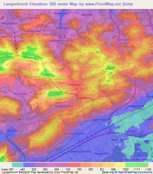 Langenbruck,Switzerland Elevation Map