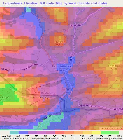 Langenbruck,Switzerland Elevation Map