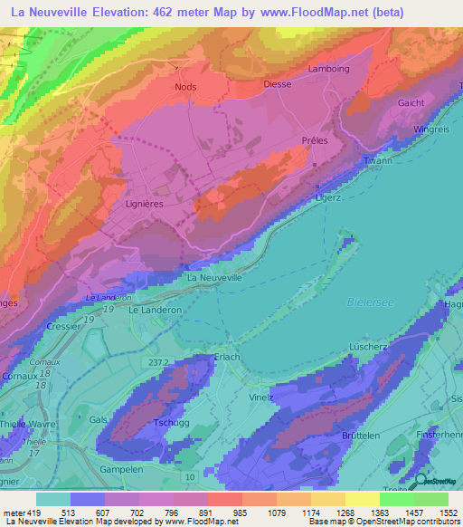 La Neuveville,Switzerland Elevation Map