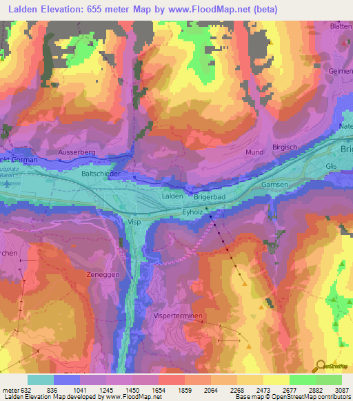 Lalden,Switzerland Elevation Map