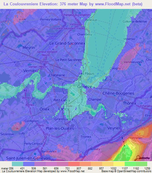 La Coulouvreniere,Switzerland Elevation Map