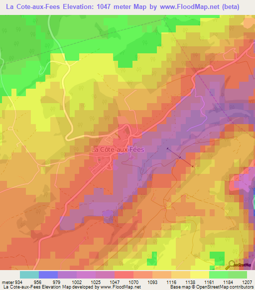 La Cote-aux-Fees,Switzerland Elevation Map